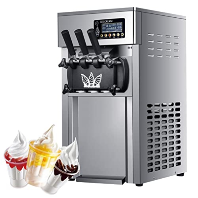 BeFormed Máquina De Helado Comercial De Cabeza Triple, 1200 W Máquinas De Helado De Servicio Suave con Pantalla LED, Máquina De Helados De Encimera De