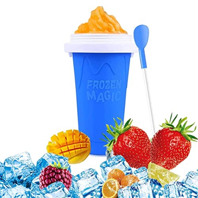 Aocase Magic Slushy Maker Squeeze Cup, Freeze Portable Squeeze Cup, Frozen Magic Slushy Maker with 2 in 1 Straw and Spoon, Magic Squeeze Cup Slushy Ma