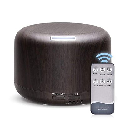 Samnuerly Humidificadores Difusor de Aroma de Grano de Madera, Niebla fría de 300 ml, 3 temporizadores y Luces LED de 7 Colores, con Control Remoto, s