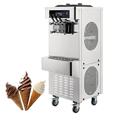 BeFormed Máquina De Helado Suave Comercial De 20-28 L/H, 2+1 Sabores Soft Serv Ice Cream Machine con Dos Toppers De 6 litros, 2200 W Frozen Yogurt Mak