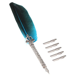 Pluma de pluma suave firma con 5 unids punta creativa papelería spray tinta oro pluma (Lake Blue) características