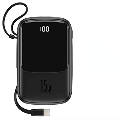Batería externa de 10000 mAh, cable integrado, 3 A, 15 W, cargador de teléfono, pantalla digital, cargador portátil