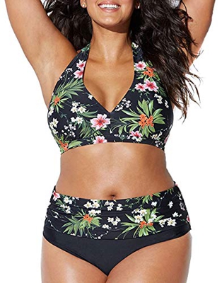 Joligiao Bikinis Mujer Conjunto de Bañador Dos Piezas Traje de Baño Tallas Grandes Acolchado de Cintura Alta Bikini Estampado Playa Verano Tankini (Ve