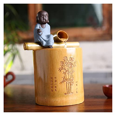 Berrysun Decoración de Escritorio de Coche Monk Bamboo Tube Desktop Fountain Feng Shui Office Office Decoración del hogar Lucky Waterscape (Color : 1,