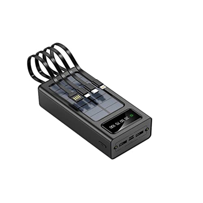 Power Bank Solar Power 100000mAh Portátil Carga Rápida Batería externa con Cable de Carga para Smartphones Tablets y Más Negro