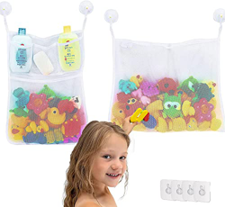 Organizador de Juguete de Baño, Bolsa de Almacenamiento Soporte con Ventosa con 4 Gancho Fuerte ara Cuarto de baño y bañera, Bolsa organizadora para n en oferta