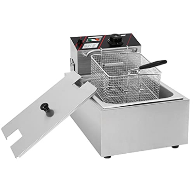 YLWJ Freidora Profesional Comercial de 2500W, freidora eléctrica de mostrador, freidora de Cocina para Restaurante, Tanque Individual de 6L con Cesta 