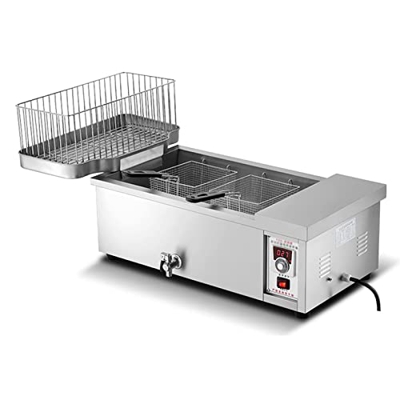YLWJ Freidora de Cesta, freidora eléctrica Comercial de Acero Inoxidable con Pantalla de Control de Temperatura Digital, para Papas Fritas, alitas de 