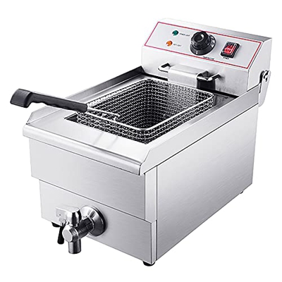 Freidora Comercial, Freidora Eléctrica De Acero Inoxidable De Servicio Pesado con Cesta Y Tapa, Sistema De Drenaje Y Control De Temperatura, Freidora 