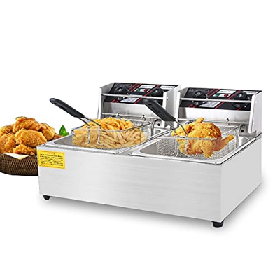 YLWJ Freidora Comercial Doble Canasta Gran Encimera De Acero Inoxidable 2 Canastas Freidoras Inteligentes Temperatura Constante, Freidoras Francesas F
