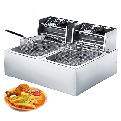 YLWJ Freidora eléctrica con Cesta y Tapa, freidora Comercial de Acero Inoxidable, freidora Francesa de encimera con Control de Temperatura para Cocina