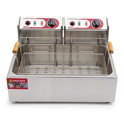 YLWJ Freidora eléctrica Comercial Encimera Freidora de Acero Inoxidable con Control de Temperatura Tanque Grande Individual Papas Fritas para Restaura