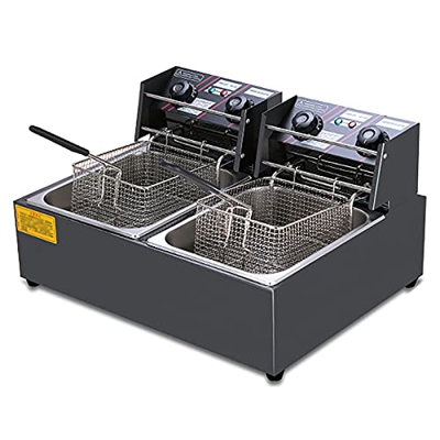 YLWJ Freidora eléctrica Comercial, Tanque único de Acero Inoxidable con Tapa y Cesta, 2500 W, Temperatura Ajustable y Temporizador, para Uso Comercial