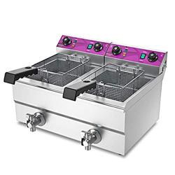 YLWJ Cesta para freidora, freidora Profunda 26L 4800W Encimera eléctrica Comercial Restaurante de Doble Tanque de Acero Inoxidable con Temporizador y  características