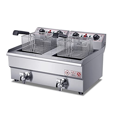 Freidora eléctrica comercial, freidoras de acero inoxidable con desagüe y cesta desmontable, temperatura ajustable, freidora de gran capacidad, cuerpo