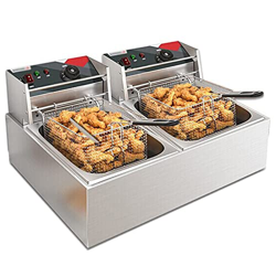 YLWJ Freidora eléctrica Comercial de Doble Tanque 2X 10.8L freidora Profesional de Acero Inoxidable para Cocina casera Restaurante en oferta