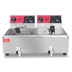 Freidora Comercial De 16L, Freidora Eléctrica Engrosadora De Acero Inoxidable, Temperatura Y Temporizador Ajustables, con Tapa Y Cesta para Freír, Fác en oferta