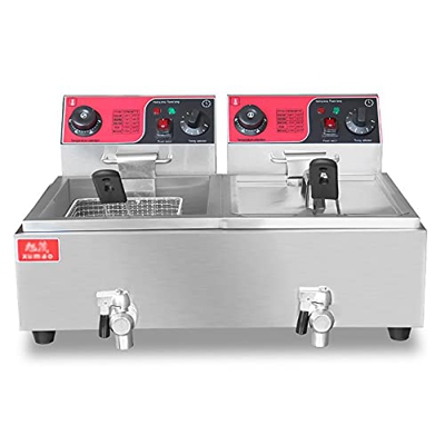 Freidora Comercial De 16L, Freidora Eléctrica Engrosadora De Acero Inoxidable, Temperatura Y Temporizador Ajustables, con Tapa Y Cesta para Freír, Fác