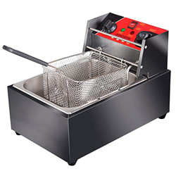 YLWJ Freidora Comercial eléctrica de encimera con Cesta y Tapa, freidora Comercial de Acero Inoxidable de 2500 W y 9 l con Temporizador de 5 Minutos en oferta