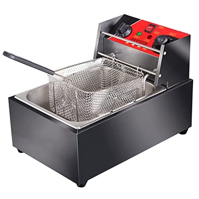YLWJ Freidora Comercial eléctrica de encimera con Cesta y Tapa, freidora Comercial de Acero Inoxidable de 2500 W y 9 l con Temporizador de 5 Minutos