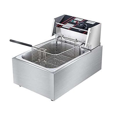 YLWJ Freidora eléctrica Freidora Comercial de Tanque de un Solo Cilindro Freidoras eléctricas de Acero Inoxidable con cestas y Tapas Desmontables, Tem