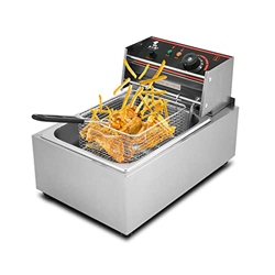YLWJ Cesta para freidora, freidora eléctrica, freidora Comercial de un Solo Tanque, freidora de Chips de encimera de Acero Inoxidable, 6L, 2500W, con  precio
