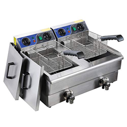 YLWJ Freidora eléctrica Comercial de Dos Tanques con temporizadores de Cesta, botón de reinicio de Drenaje, Restaurante de Papas Fritas 20L/21.1QT en oferta