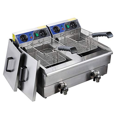 YLWJ Freidora eléctrica Comercial de Dos Tanques con temporizadores de Cesta, botón de reinicio de Drenaje, Restaurante de Papas Fritas 20L/21.1QT