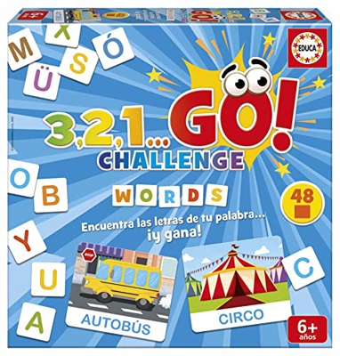 Educa - 3,2,1... GO Challenge Words | ¡Encuentra Las Letras de tu Palabra Antes Que Nadie! con 48 Palabras y 150 Letras mayúsculas | De 2 a 5 Jugadore