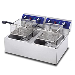YLWJ Freidora eléctrica de Acero Inoxidable de Alta Resistencia con Cesta, freidora eléctrica Comercial de Doble Tanque de 6000W para encimera, Patata precio