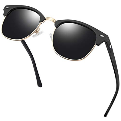 KANASTAL Gafas de Sol Polarizadas Hombre y Mujer Medio Marco Clásico Retro Vintage Elegant Moda con Protección UV400 Para Viaje Playa Golf Pescar al A