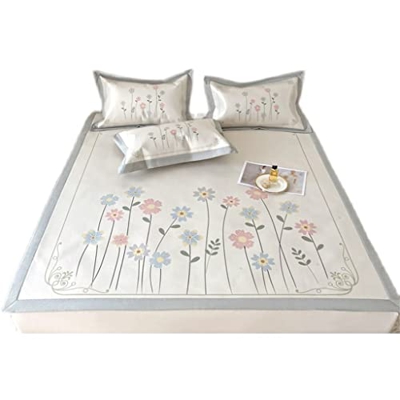 JFTMY Summer pequeño Estampado de Flores Frescas Alfombra de Seda de Seda de Tres Piezas corazón aireable acondicionamiento de Aire Acondicionado Suav