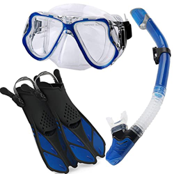 Máscara de buceo, juego de esnórquel, gafas de buceo de vidrio templado para adultos, aletas, máscara de esnórquel, esnórquel completamente seco, jueg en oferta