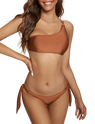 Tuopuda Traje de baño de 2 Piezas Mujer Bikini Top de Asimétrico Mujer Traje de Baño Solo Hombro Push Up Bañador Bikinis Beachwear de Playa Natación(B