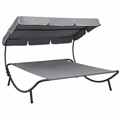 Chenshu Tumbona de jardín con toldo, Tumbonas Jardin Exterior, Tumbonas De Terraza Y Jardin, Muebles Jardin Exterior, Tumbona Playa, Gris en oferta
