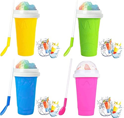 ZLZNX 4Pcs Magic Slushy Maker Squeeze Cup Slushy Maker, Fast Cooling,DIY Homemade Smoothie Cups Freeze Drinks Cup Double Layer Summer Juice Ice Cream 