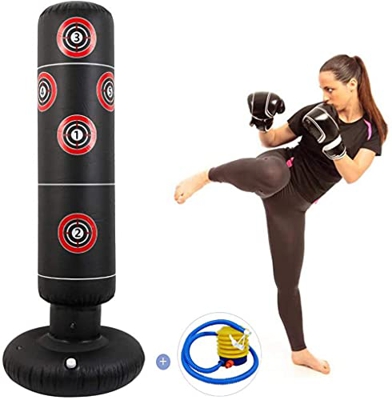 YEstge Saco de Boxeo Inflable Entrenamiento de Fitness, Sacos de Boxeo para Exteriores Sacos de Boxeo Pesados Independientes con Bomba de Aire de pie