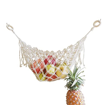 EABYMOR Hamaca de frutas de macramé debajo del gabinete, hamaca de plátano para frutas y verduras, hamacas tejidas a mano bohemias para cocina/caravan