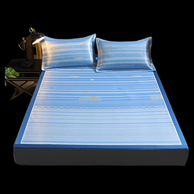 JFTMY Nordic Simple Rayado Jacquard Ice Mat Fase de Almohada de Almohada de Tres Piezas Air acondicionamiento de Asiento Suave (Color : Blue, Size : 1