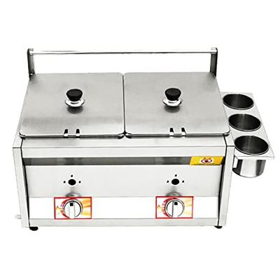 Freidora de Dos Tanques con Tapas, Freidoras de Gas Comercial de Acero Inoxidable con Caja de Condimentos, 6L+6L de Alta Capacidad, Fácil de Limpiar, 