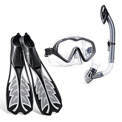 Máscara de buceo, máscara de natación con esnórquel, juego de esnórquel para adultos y niños, esnórquel seco, lente de vidrio templado antivaho, aleta características