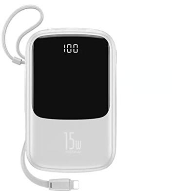 Batería externa de 10000 mAh, cable tipo C integrado, 3 A, 15 W, pantalla de teléfono, portátil, compatible con smartphones, tabletas y más Whitewithi