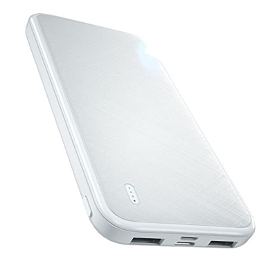 Banco de energía 10000 mAh Slim Power Bank batería externa portátil 10000 mAh Dual USB Led Powerbank Smartphones Tablets y más White2