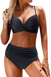 Yutdeng Bikinis Mujer Braga Alta Push Up Bikini Brasileño Traje de Baño Mujer Talla Grande Bañadores Mujer Natacion, Negro, L precio