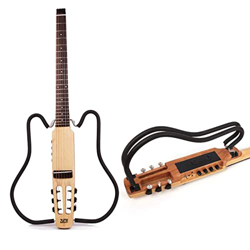 wzwyyds Guitarra de Viaje silenciosa con Estuche de Guitarra acústica de Lujo (Juego de 6 Cuerdas) Ideal para Llevar con Cuerdas de Guitarra, Correa d en oferta