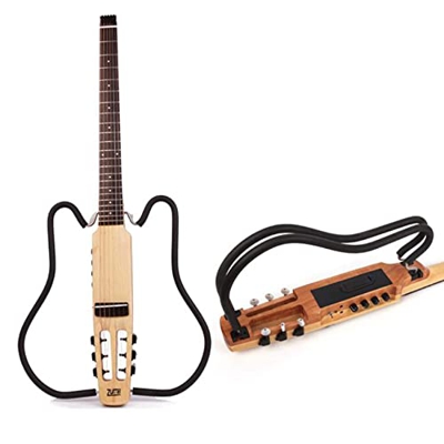 wzwyyds Guitarra de Viaje silenciosa con Estuche de Guitarra acústica de Lujo (Juego de 6 Cuerdas) Ideal para Llevar con Cuerdas de Guitarra, Correa d