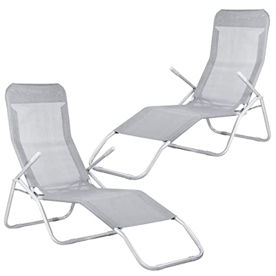 SPRINGOS Tumbona reclinable de 2 piezas, posición de equilibrio de 60 x 185 cm, tumbona de verano, tumbona de jardín, tumbona de baño, de metal, para