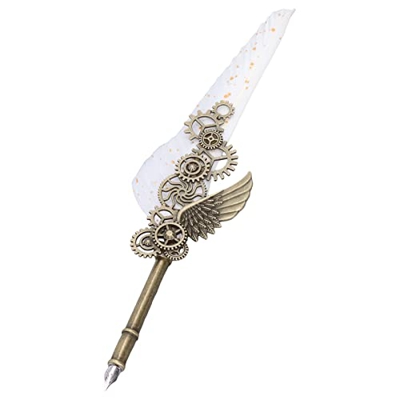 BAOFUYA Pluma Pluma Caja de Regalo Pluma Conjunto de Tinta Estilo Industrial Antiguo Forma de Engranaje Decoración de Metal Color Dorado SP282700 Spri