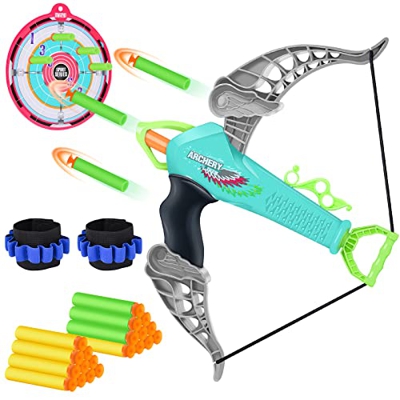 Sealilac Juego de Juguetes de Arco y Flecha para niños, Juguete de Tiro con Arco para niños con 20 Dardos de Espuma con Ventosa y Objetivos, cumpleaño