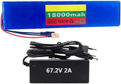 Batería de Iones de Litio de 60V 18Ah e-Bike, batería de Litio 16S2P 18650 con Cargador 67.2V 2A, para 200W a 1000W para batería de Bicicleta eléctric